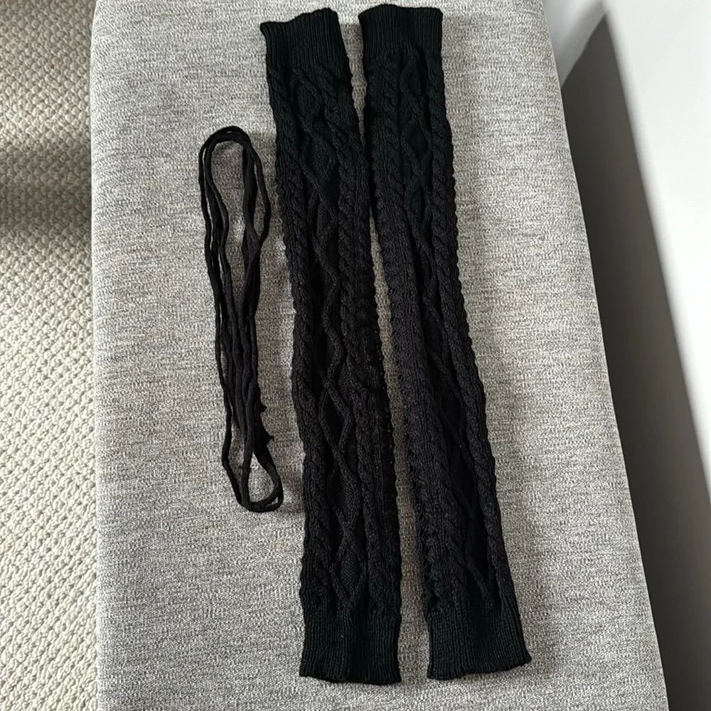 Warm Leg Warmers Knit Crochet Legging Boot Socks - Black